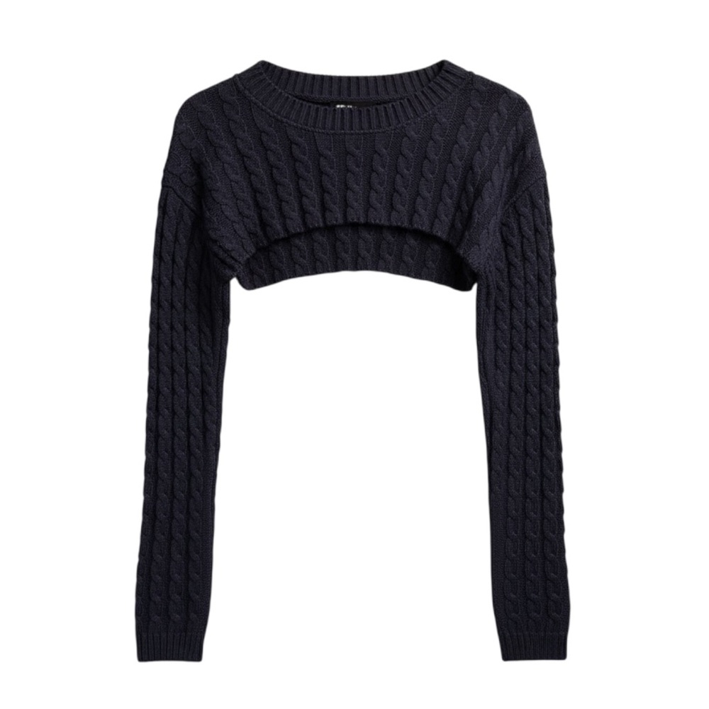 NWT SIGNATURE 8 Charcoal Cable Knit Super Cropped Bolero Sweater